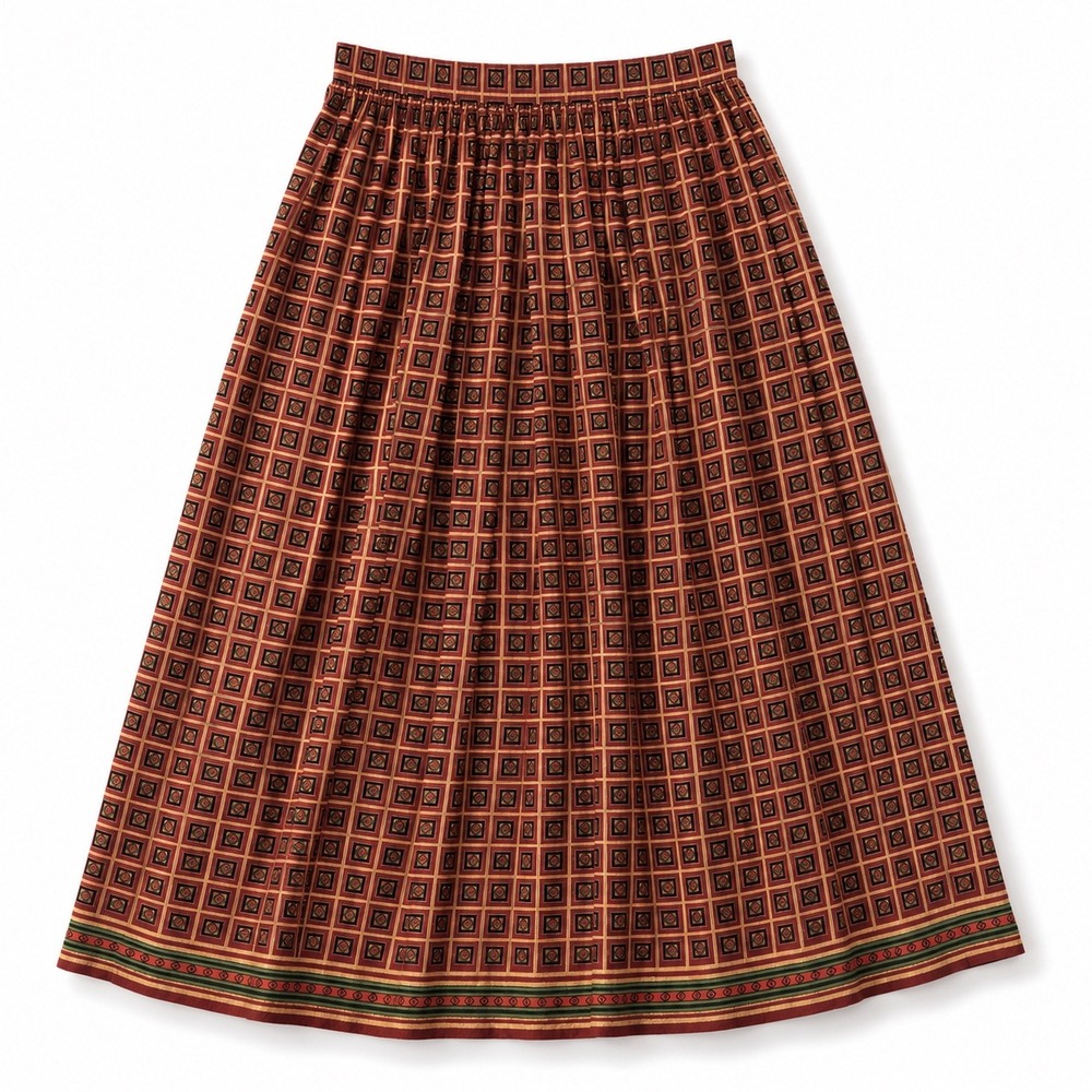 Vintage Toni's Geometric Tile Print Rayon Midi Skirt Union Made in USA Size‎ 9